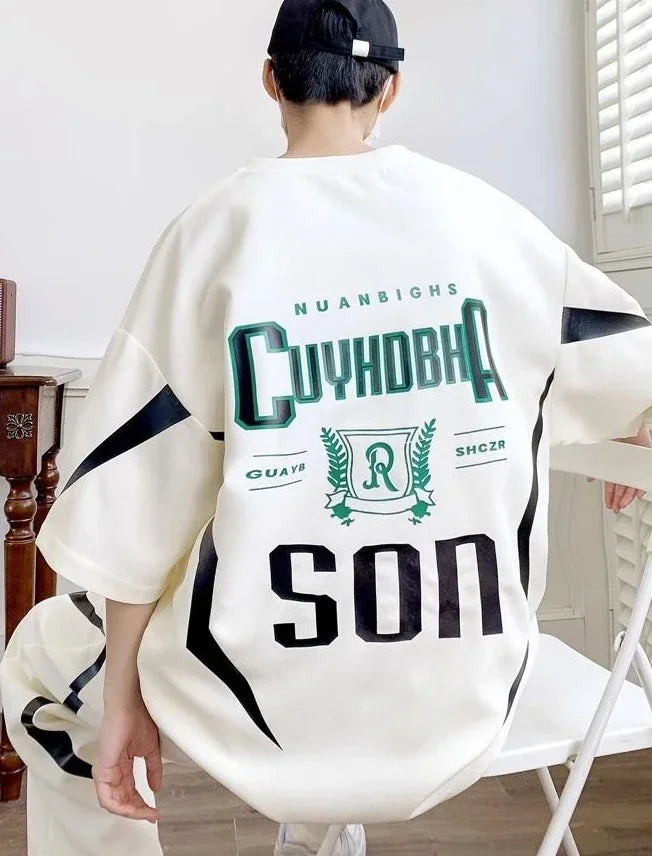 Male T Shirt Trousers Sets Smooth Sports Suits Alphabet Men's Pants Set Two-piece Outfits Xl Offer Korean Style Stylish Casual