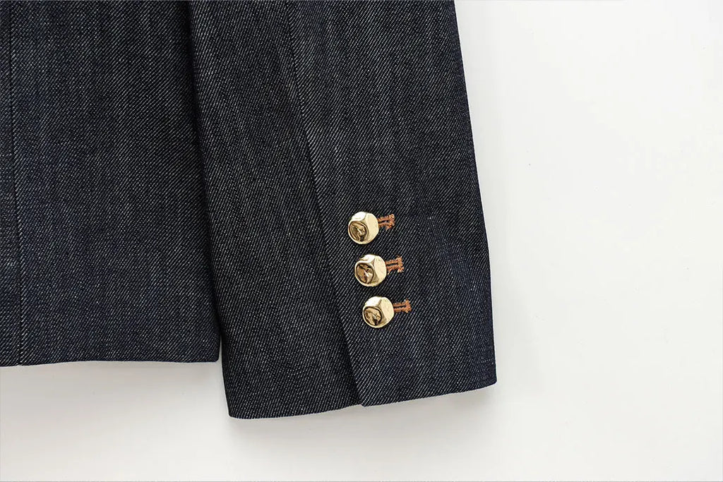 HH Women Denim Blazer Coat Single Breasted Long Sleeve Lapel Suit Jacket With Pockets Female 2025 Spring New Fashion Outwear