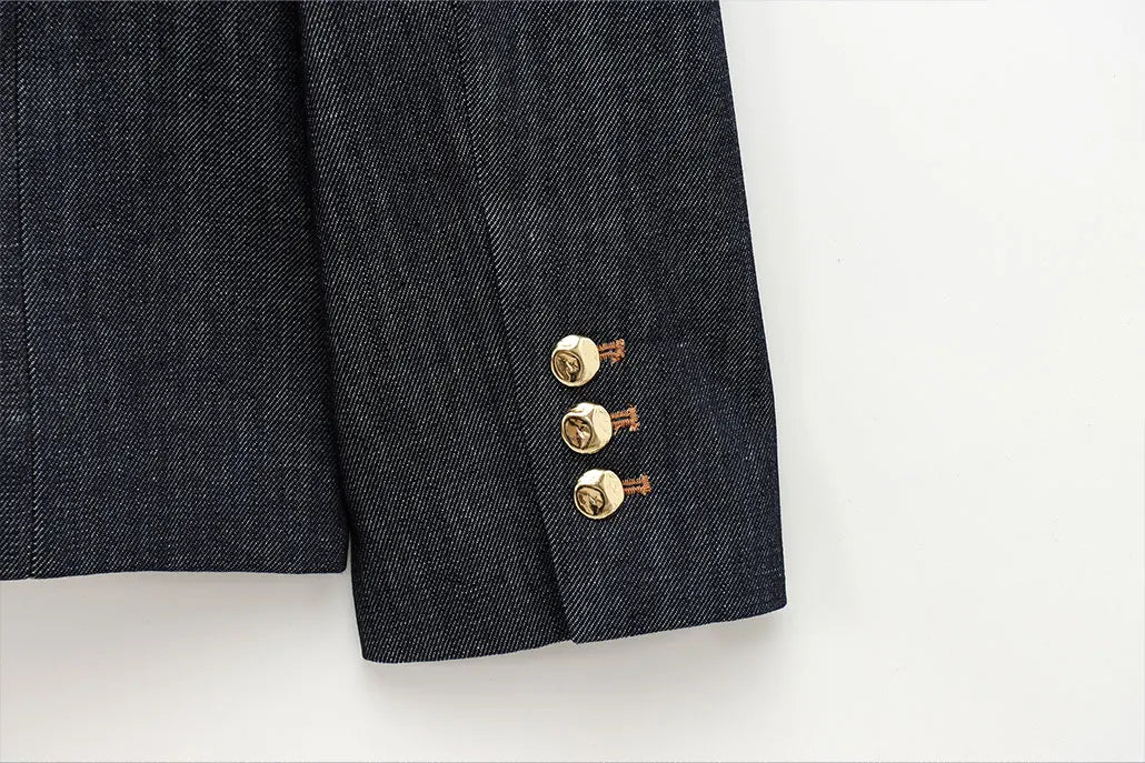 HH Women Denim Blazer Coat Single Breasted Long Sleeve Lapel Suit Jacket With Pockets Female 2025 Spring New Fashion Outwear