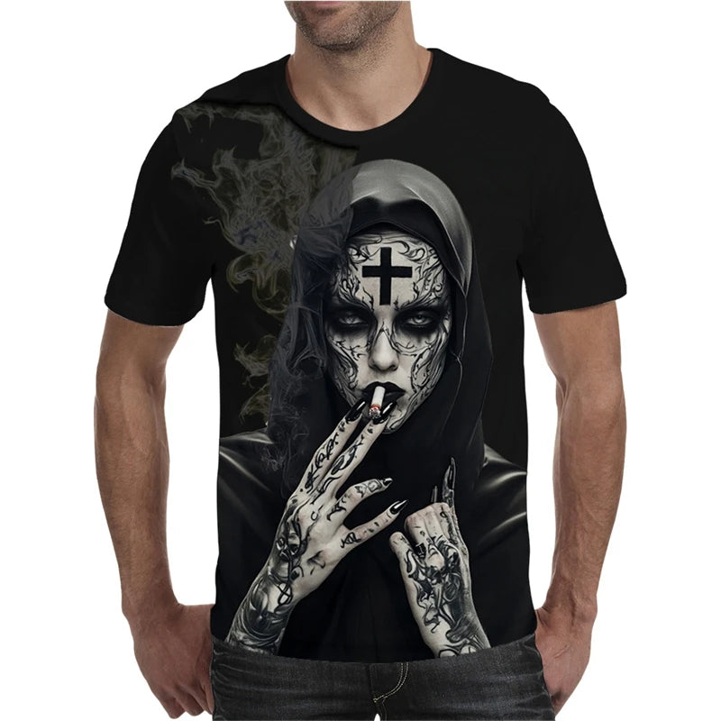 Fashion Nun Graphic T Shirts For Men Summer Trendy Hip Hop 3D Printed Streetwear T-shirts Cool Oversized Harajuku O Neck Tees