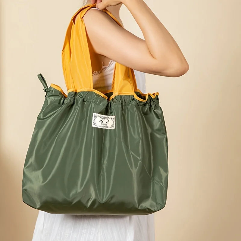 Nylon Supermarket Shopping Bag,Reusable Grocery Bags- Large Capacity Foldable Grocery Tote with Adjustable Shoulder Strap