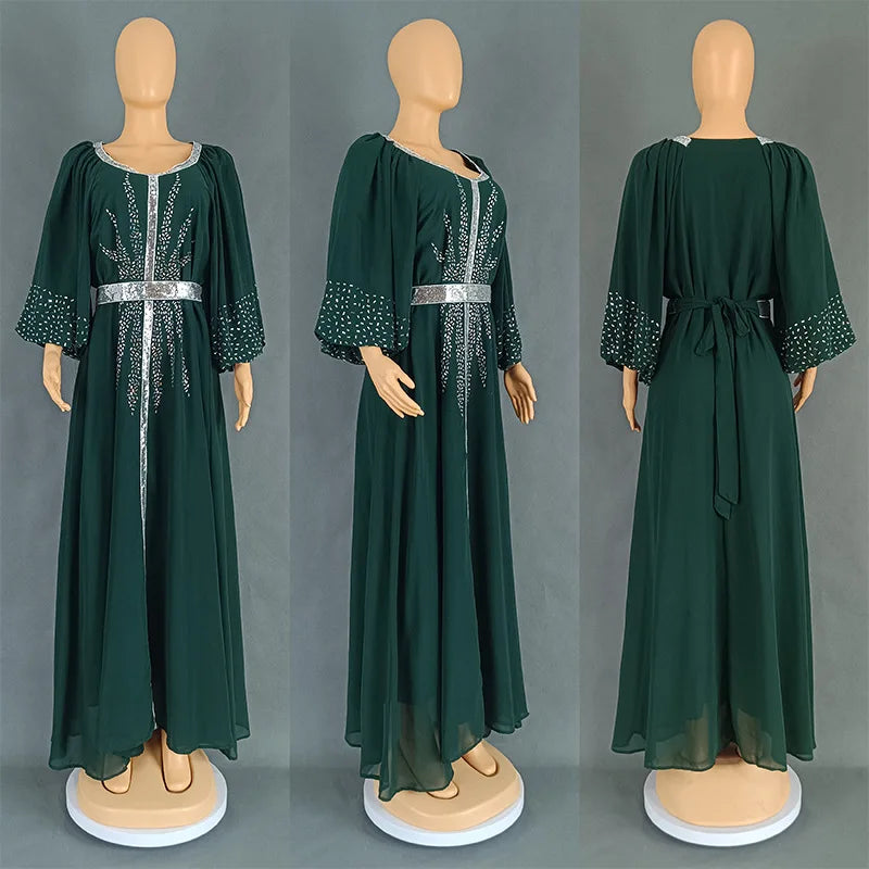 Summer African Dresses for Women Elegant African Half Sleeve O-neck Polyester Long Maxi Dress Gowns Kaftan Muslim Abaya Outfits
