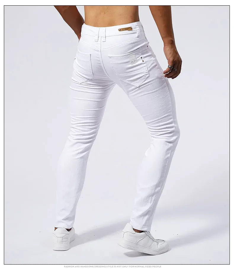 Men's White Casual Jeans New Denim Pants Comfortable Fashion Stretch Slim Fit Straight Trousers Male Clothing Streetwear