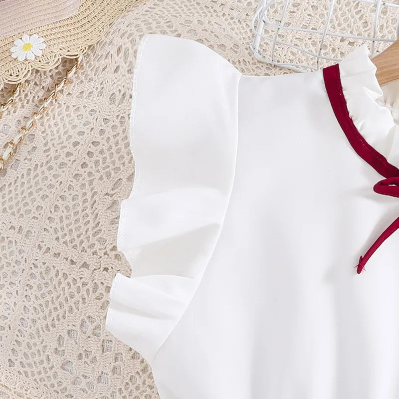 Kids Casual Dress for Girls Clothes Summer 2024 New Children Fashion Sleeveless Red High Waist Princess Dress with Belt 7-8Y