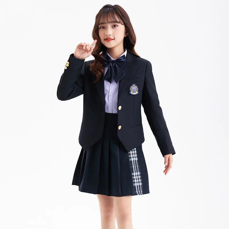 Kids School Uniform Girls Jacket Pleated Skirt Suits Boys Formal Dress Toddler Student Clothes Sets Children Korean Class Outfit