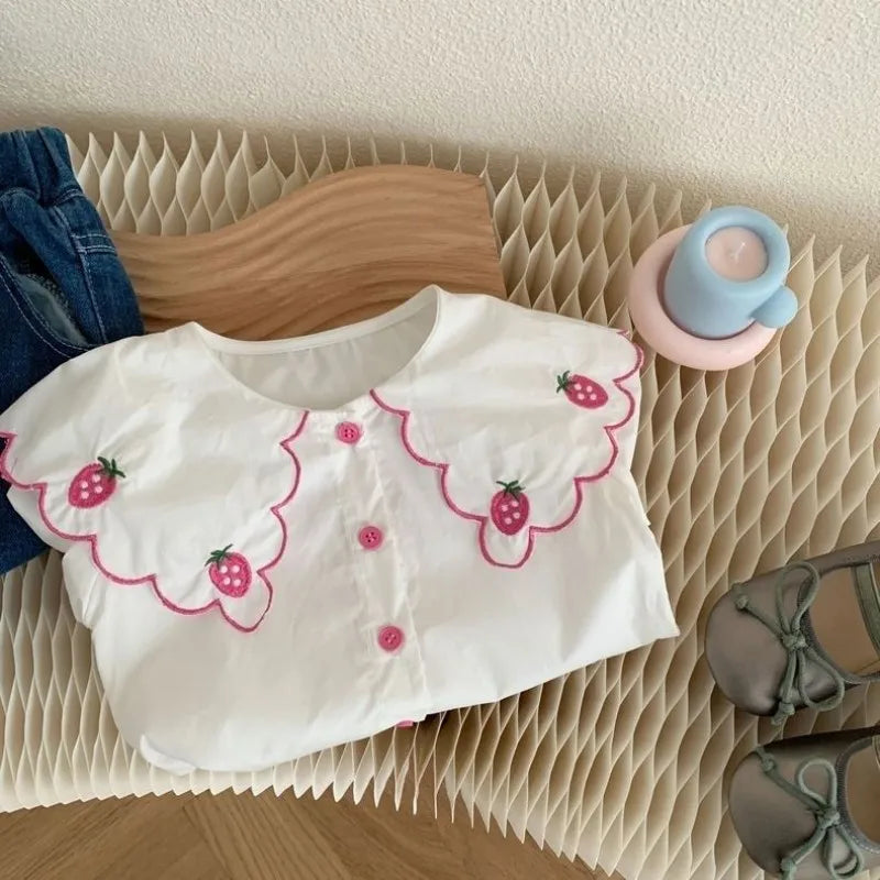 Girls' Shirts Spring and Autumn New Baby Fashionable Pure Cotton Shirts 2023 New Korean Children's Top 0-6Y