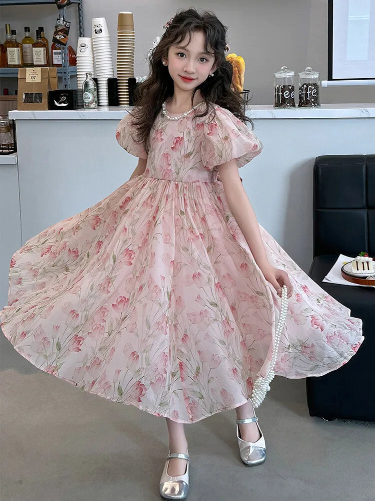 summer Elegant Flower Princess Dresses vestidos elegantes para mujer kids girls dress clothes vestido verano 12 14 enfant fille
