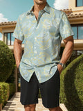 Men's Tropical Floral Hawaiian Shirt Short Sleeve Button Down with Vivid Hibiscus and Palm Leaves Print Summer Casual Beach Wear
