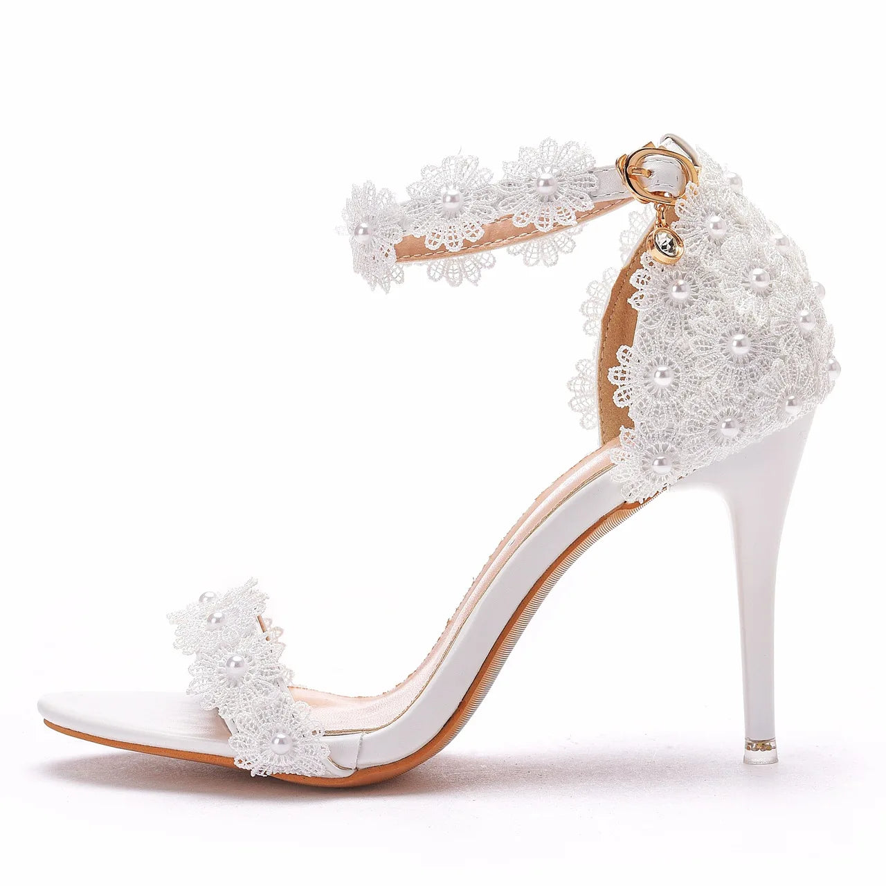 Women Shoes 9cm High Heel Sandals Summer Open toe Thin High Heels Luxury Lace Pearl Flower Wedding Shoes Bride Dress Pumps 34-43