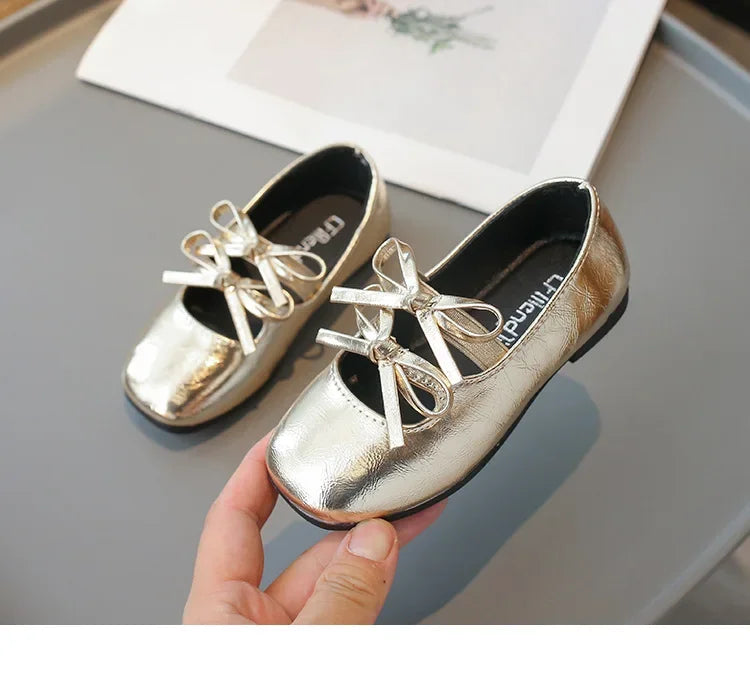 Elegant Girl Princess Shoes New Kids Leather Shoe Spring Autumn Children's Fashion Causal Black Ballet Shoes Solid Color Bowknot