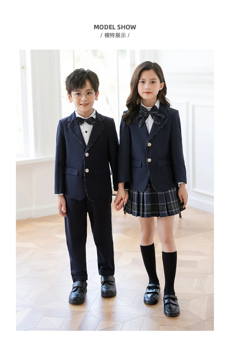 Kids Japanese Navy Jacket Suit Dress School Uniforms Girls British Boys Blazer Formal Outfits Chidren Student Clothes Class Sets