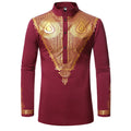 Men's African Style Ethnic Shirt Traditional Tribal Printed Stand Collar Robe Turkish Long Sleeve Dashiki Tops