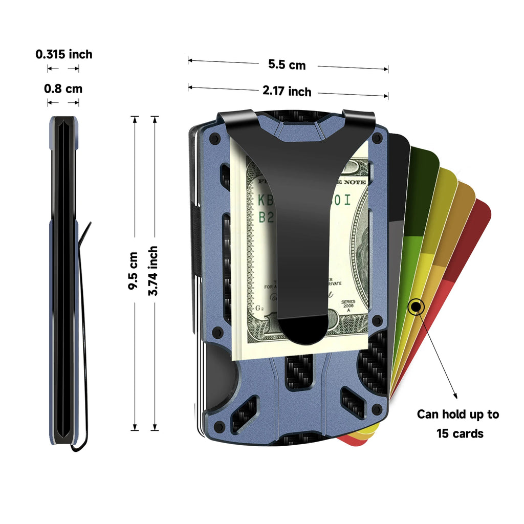Slim RFID Blocking Metal Wallet for Men & Women with Money Clip Or Cash Strap Scratch Resistant Card Holder