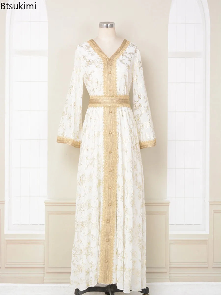 Summer Elegant Print Dress for Women Muslim Abaya Long Dress Dubai Party Evening Dress Islamic Turkey Kaftan Femme Vestidos Robe