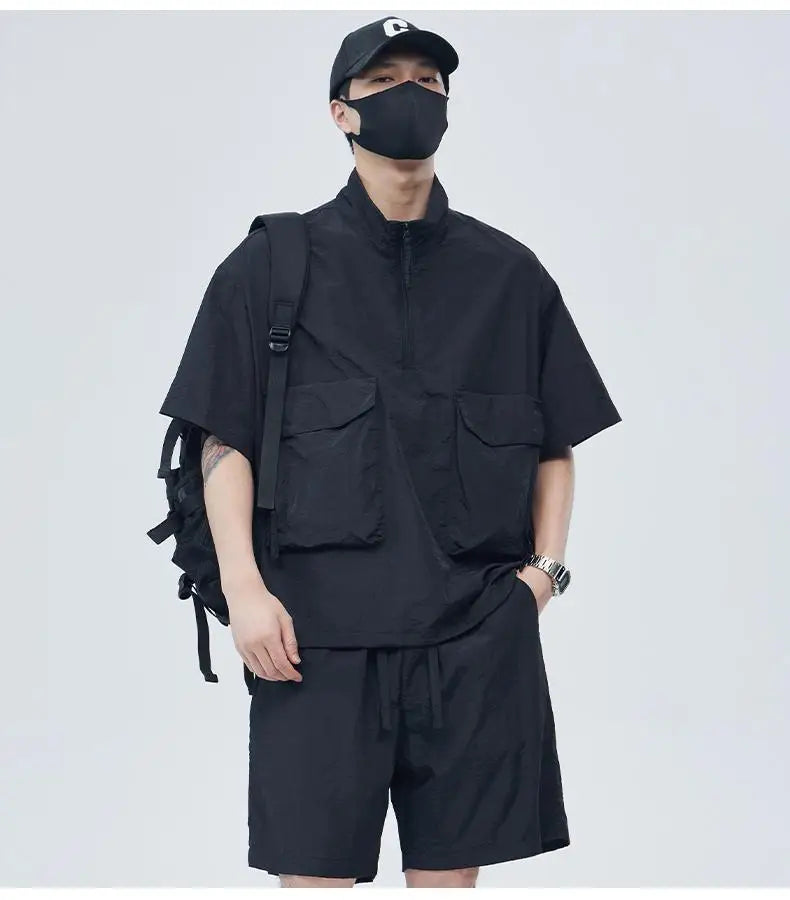 Casual Sportswear Suit for Men Solid Color Loose A Complete Set of Teenagers American Handsome Loose Versatile Two-piece Set