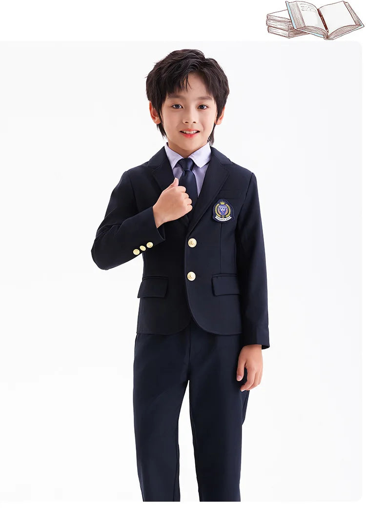 Children Korean Class Outfit Kids School Uniform Girls Jacket Pleated Skirt Suits Boys Formal Dress Toddler Student Clothes Sets