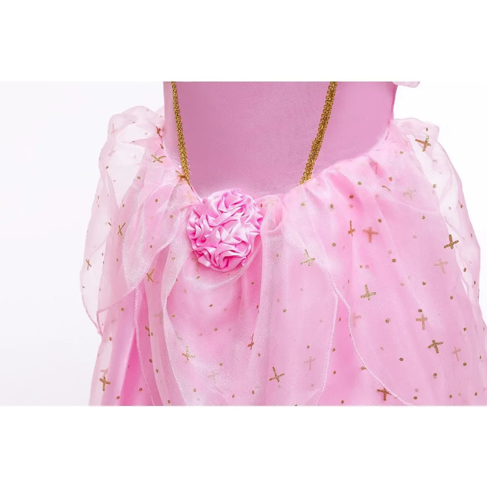 Kid Princess Pink Dress Girl Summer Fancy Party Clothes Children Sleeping Beauty Flower Dresses Christmas Carnival Costume Cloth