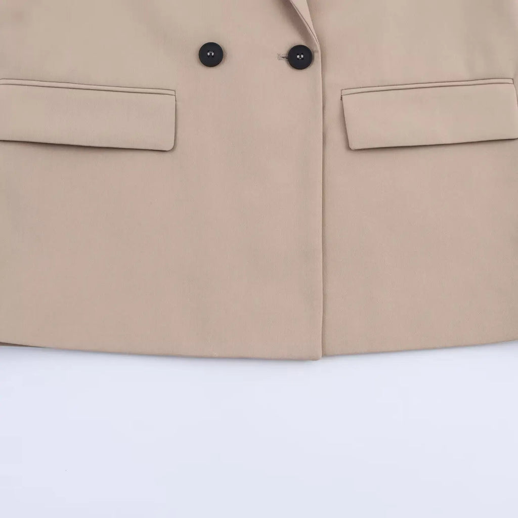 Women Elegant Solid Blazers Female Simple Style Double Breasted Long Sleeved Suit Jackets Casual Office Lady Suit Jackets Tops
