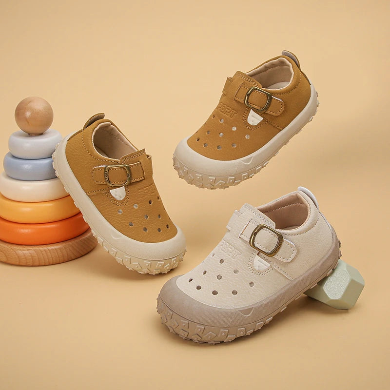 Kids' Casual Shoes Sneakers PU Leather Solid Color Summer Shoes For Children Anti-slip Breathable White Khaki Shoes Size 18-29