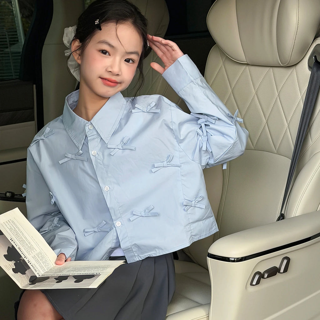 Girls' shirts spring clothes girls' big children's Korean style super beautiful children's clothes girls' unique and beautif