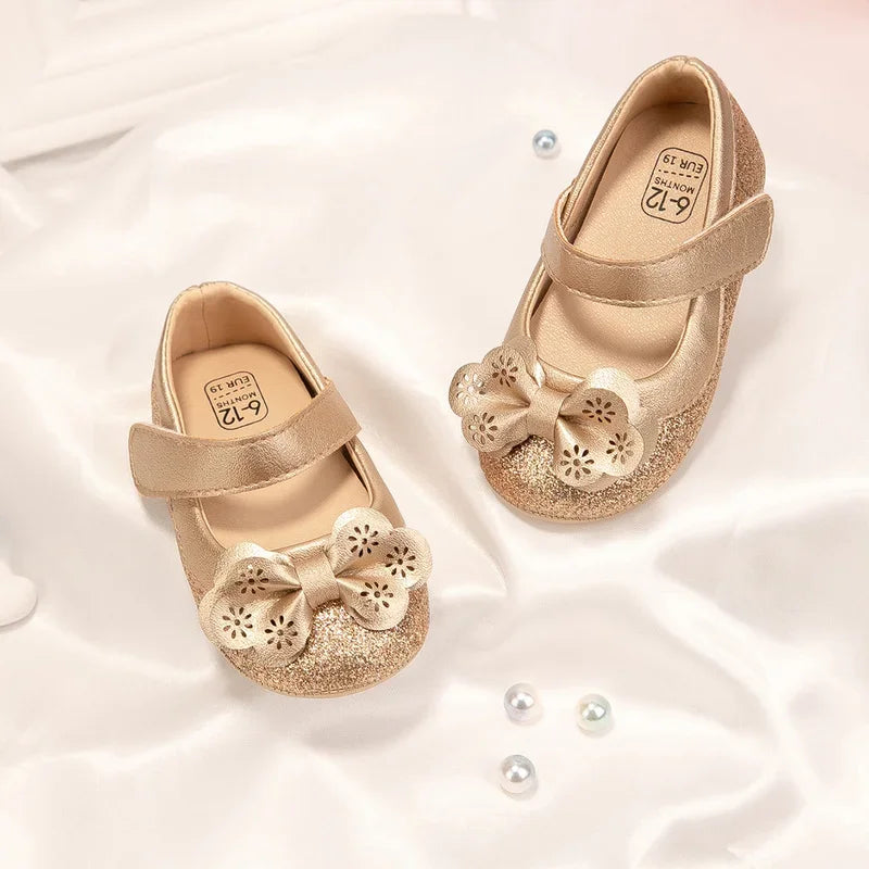 New Baby Girl Shoes Flower Gold Sparkling Bowknot Toddler Rubber Sole Anti-slip First Walkers Infant Newborn Baby Princess shoes