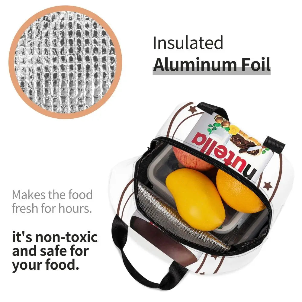 Custom Italy Nutellas Thermal Insulated Lunch Bag Women Portable Lunch Container for Outdoor Picnic Storage Food Box