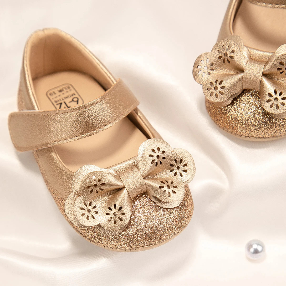 New Baby Girl Shoes Flower Gold Sparkling Bowknot Toddler Rubber Sole Anti-slip First Walkers Infant Newborn Baby Princess shoes