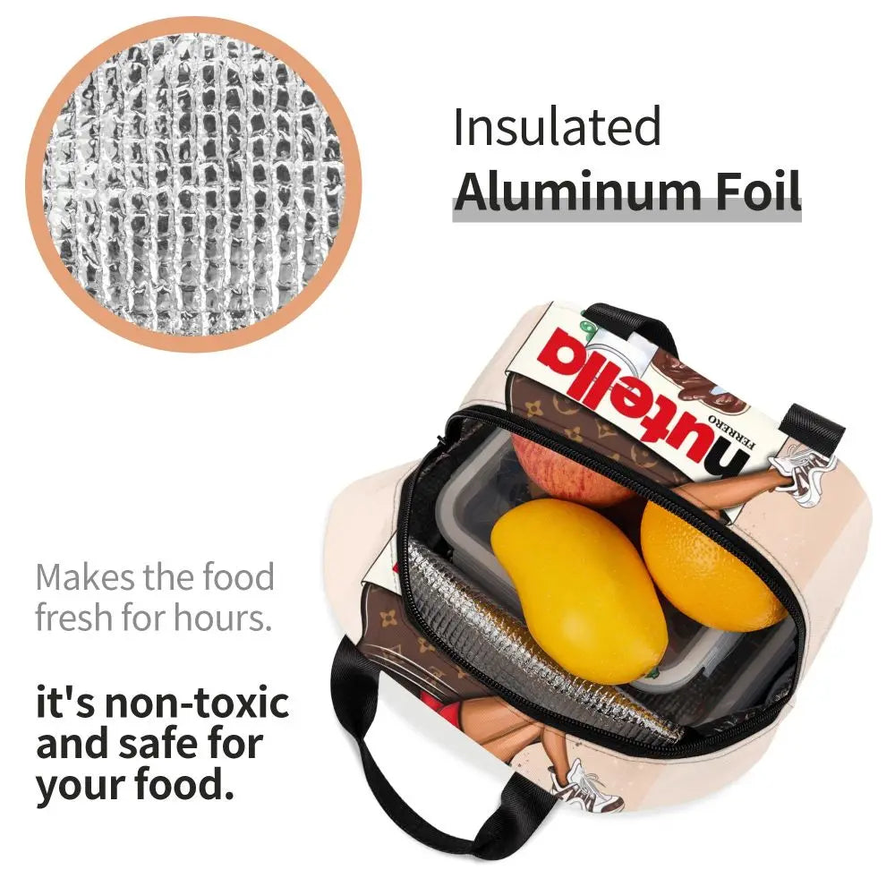 Custom Italy Nutellas Thermal Insulated Lunch Bag Women Portable Lunch Container for Outdoor Picnic Storage Food Box