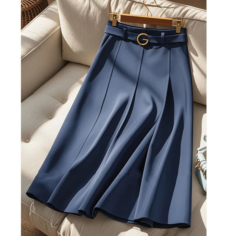 Elegance Navy Luxury Skirts For Women Spring Autumn High-end A-line Mid-length Skirts Fashion Suit Skirt Office Lady Skirt