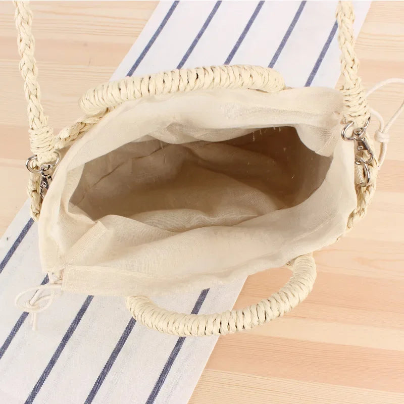 Ladies Beach Holiday Retro Woven Shoulder Bag Women Summer Woven Simple Handbag Female Casual Beach Portable Crossbody Bags Lady