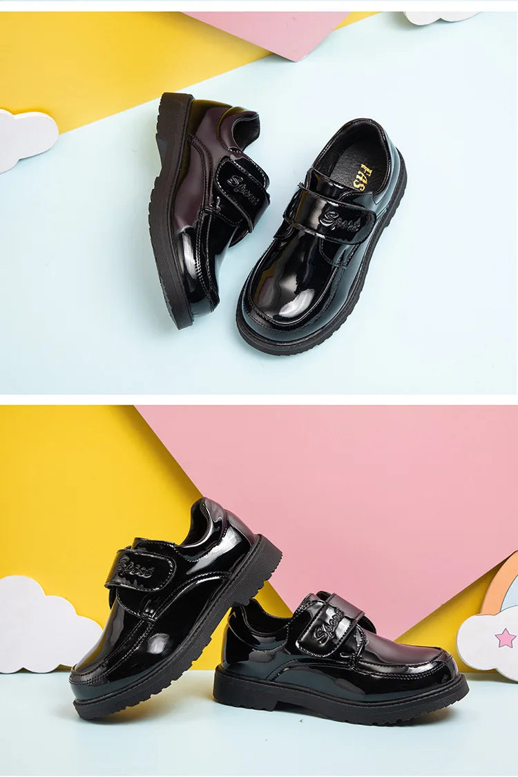 Boys Shoes Spring & Autumn New Black Glossy Classic Kids Loafer for Girl 2024 New Versatile Round-toe Britain Child School Shoes