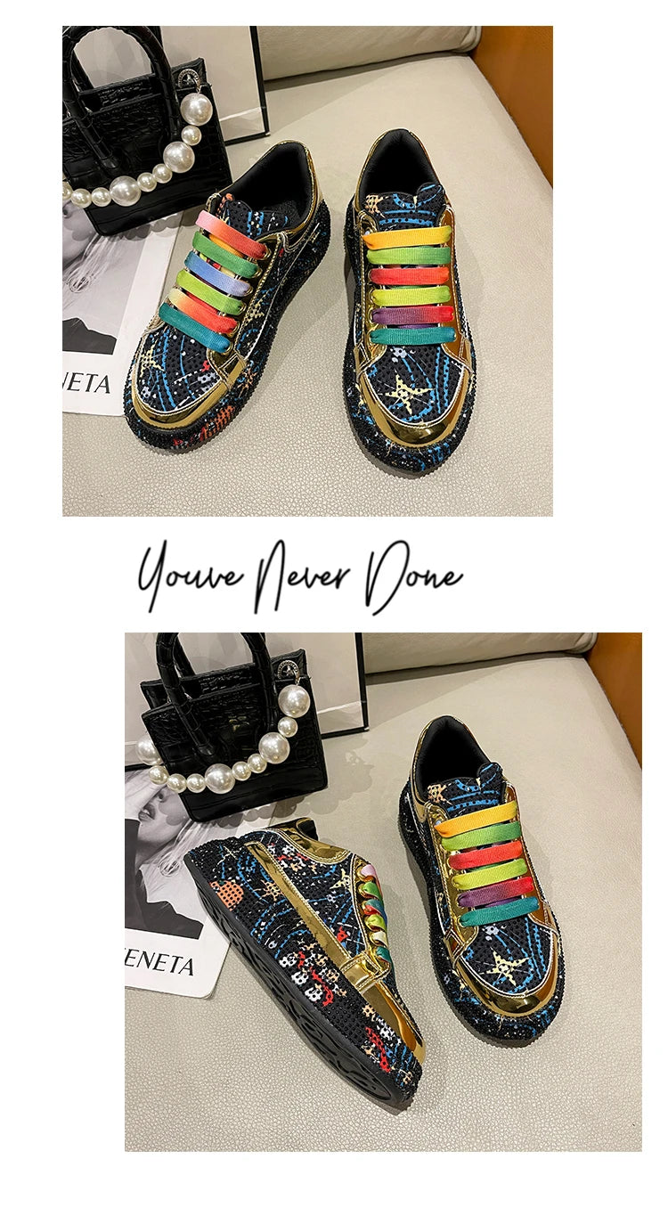 Top Quality Sneakers Women Skating Shoes 2026 Rhinestone Women Loafers Platform Fashion Shiny Women's Casual Shoes Zapatos Mujer