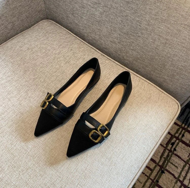 Ladies Summer Footwear Flat Office Black Shoes for Women 2025 Low Heel Elegant Pointed Toe Flats Beau Today High Quality 39 Shoe