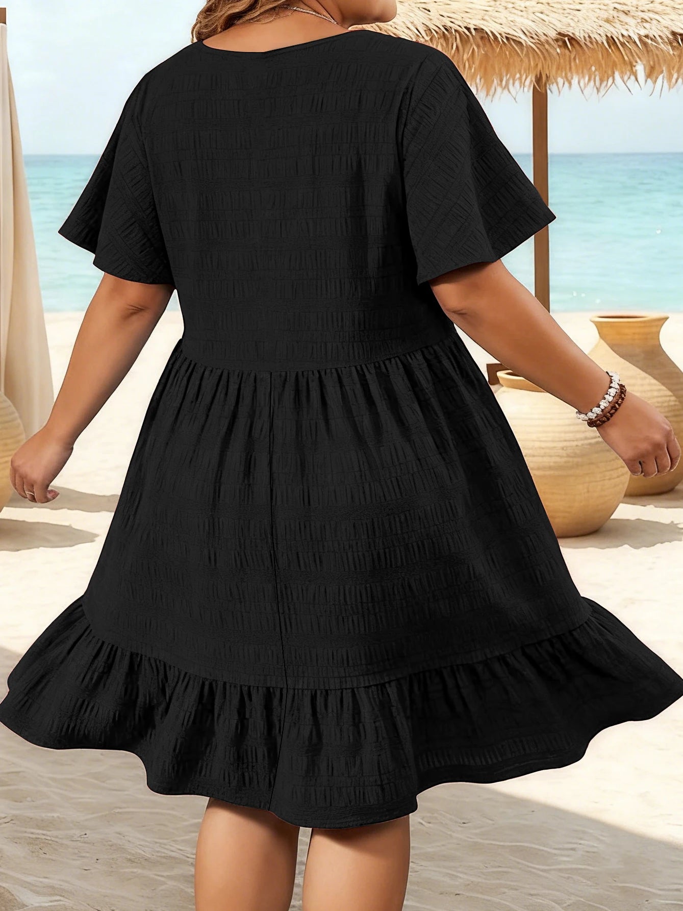 Summer Dress for Women Plus Size Elegant Fashion Round Neck Weave Patchwork Loose Short Sleeve