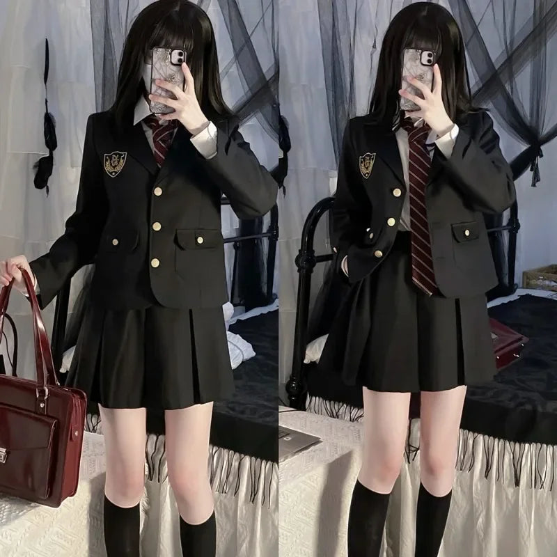 Girls College Style Fashion Sweet Blazers Anime COS Sexy Kawaii Mini Pleated Skirt Uniform, Japanese Student JK School Uniform