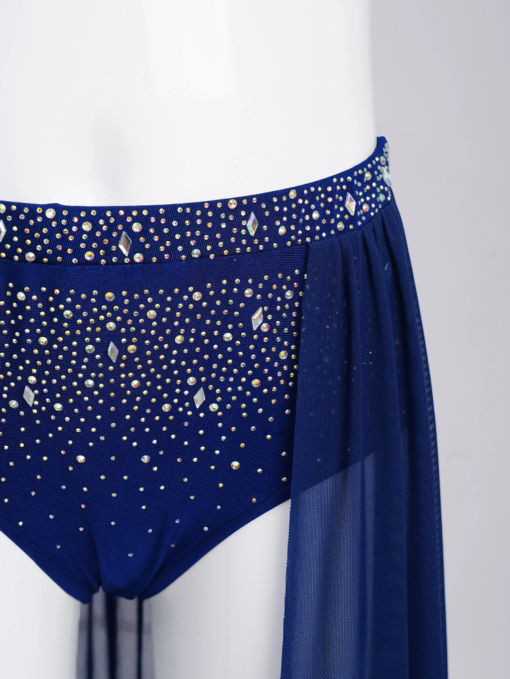 Kids Girls Lyrical Modern Dance Skirt Shiny Rhinestones Open Front Flowy Sheer Mesh Skirt with Built-in Briefs Ballet Dresses