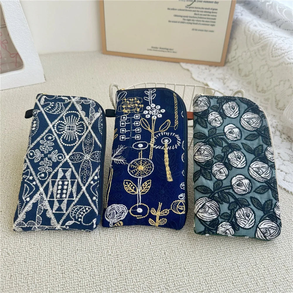 Ladies' Coin Purses Handmade Cotton Linen Embroidery National Personalized Canvas Lipstick Mobile Phone Glasses Storage Bags