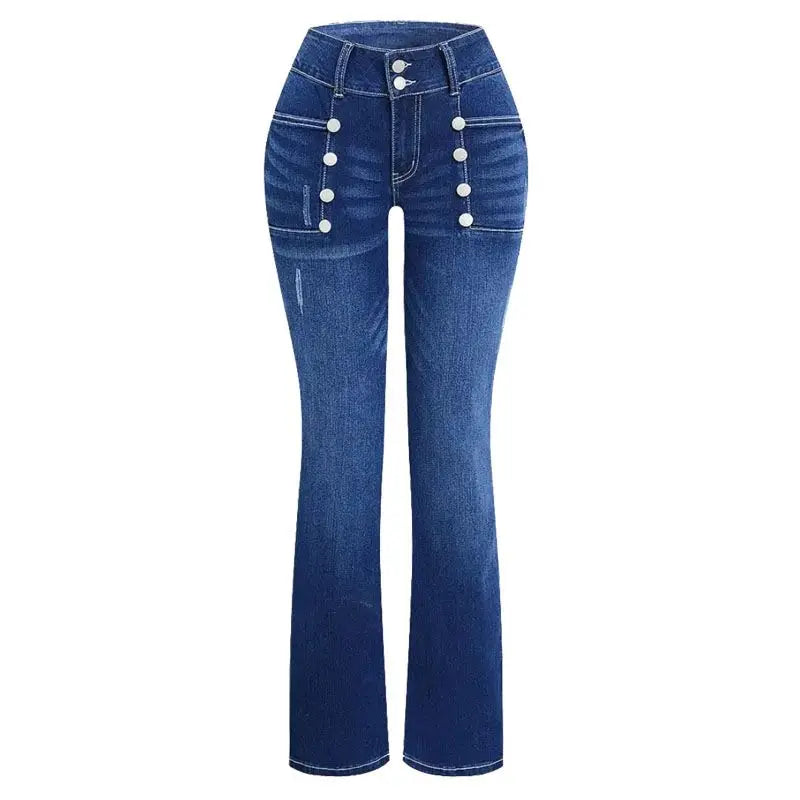 European and American women's jeans with trendy high street button design slim fit and slimming temperament micro flared pants