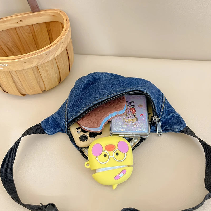 Fashion Denim Children's Waist Bags Leisure Boy and girl Crossbody Chest Bag Street Trend Belt Bag Kids Birthday gift Waist Pack