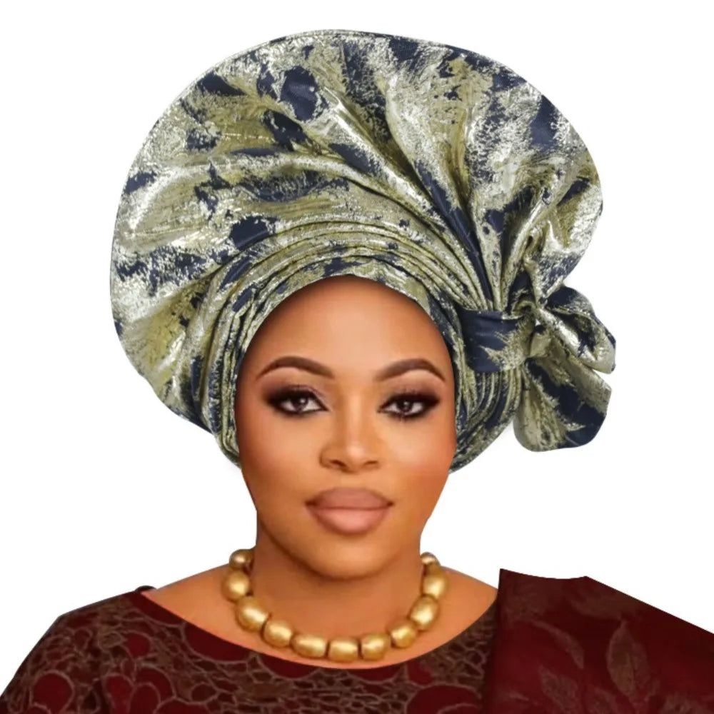 2026 New African Headtie Turban Nigeria Auto Gele Head Wraps Auto Gele Women's Turban Cap Wedding Geles Muslim Head Wraps Bonnet