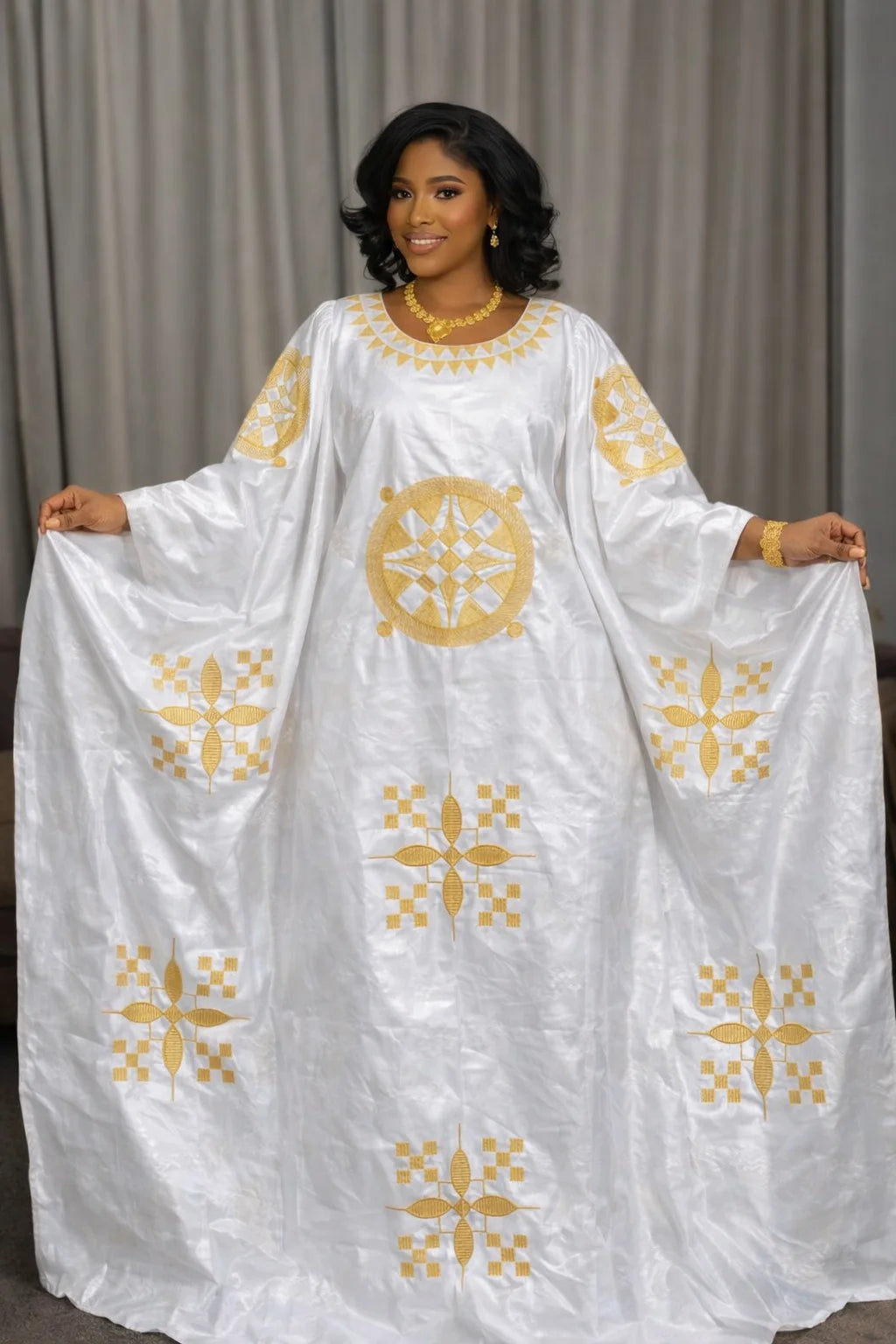 White And Gold African Women Bazin Riche Boubou Dress Original Nigeria Basin Rich Wedding Party Dashiki Gown Shining Robe