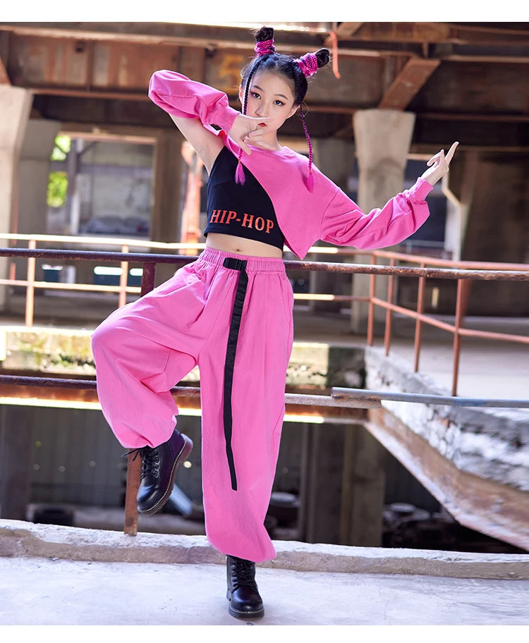 Teenage Girl Jazz Dance Costume Children Street Hip hop Dancing Jazz Stage Kid Kpop Jazz Costume for Girls pink Outfit dance set