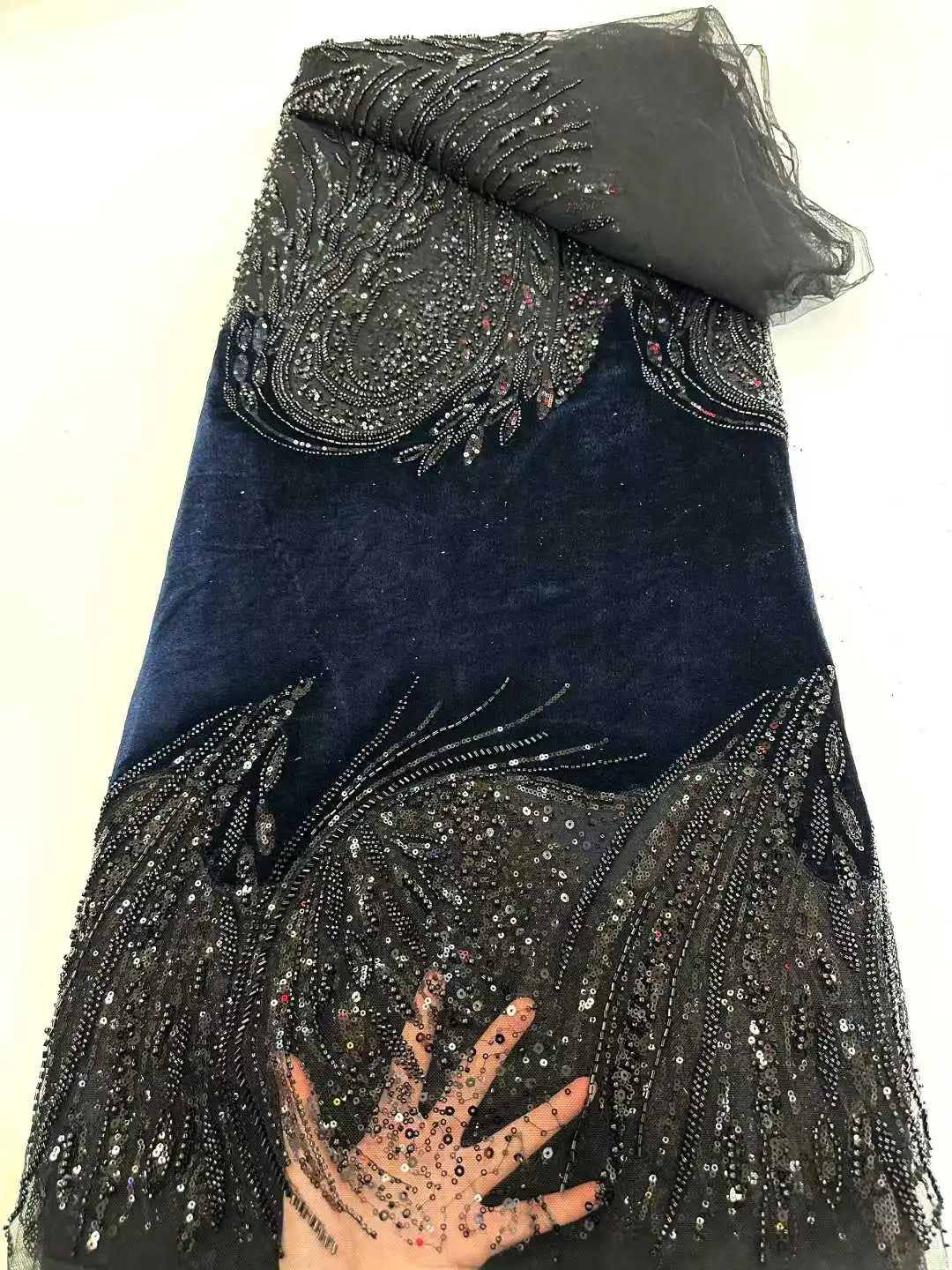2026 African Nigeria High-Quality Velvet Beaded Sequins French Tulle Lace Fabric Dress Nigerian 5 Yards For Wedding Party Women