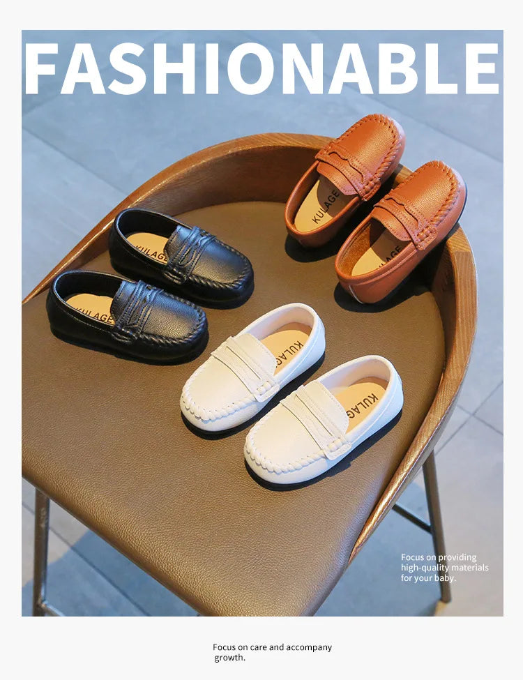Boy Leather Shoe Fashion Solid Color Versatile Kids School Causal Single Shoes Breathable Non-slip Children Slip-on Flat Loafers