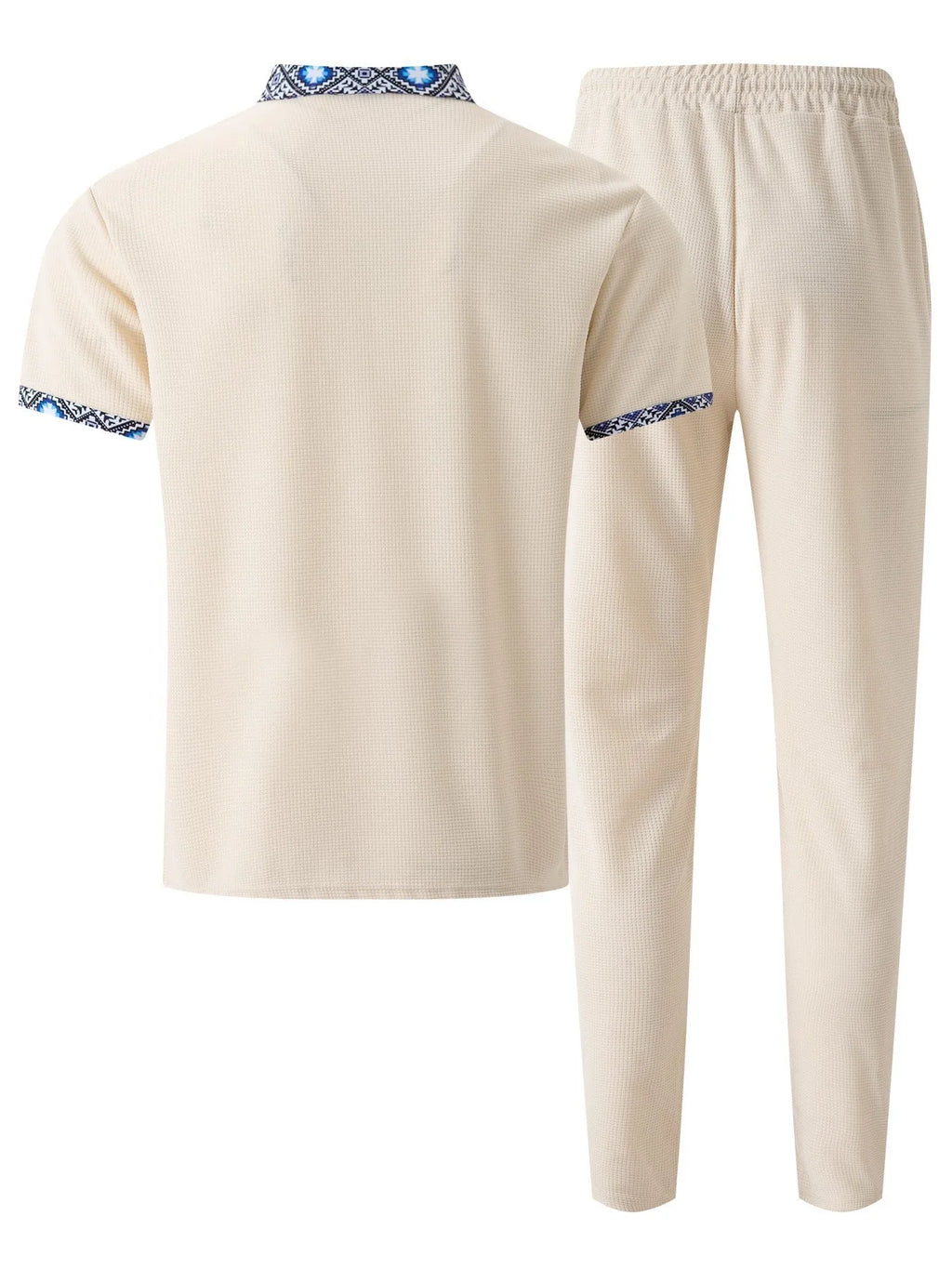 Men's Summer Fashion Set: Color-block Contrast Collar T-shirt + Straight-leg Pants, Trendy and Versatile