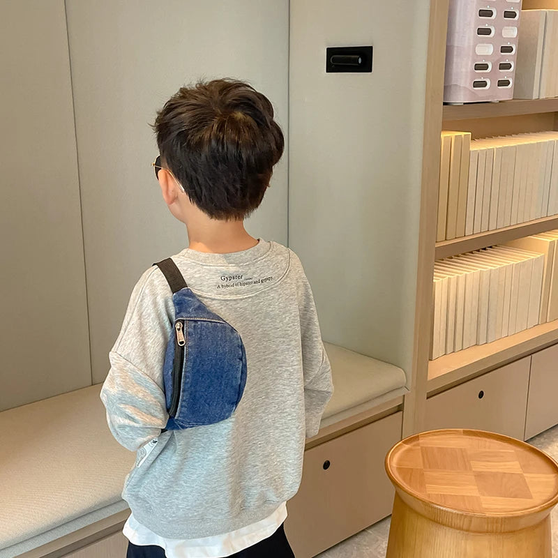 Fashion Denim Children's Waist Bags Leisure Boy and girl Crossbody Chest Bag Street Trend Belt Bag Kids Birthday gift Waist Pack