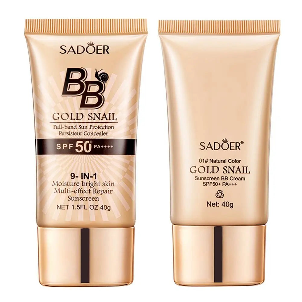 SPF50+ Gold Snail Sunscreen BB Cream Whitening Foundation Concealer Moisturizing Long Lasting Even Skin Tone Makeup Base Primer
