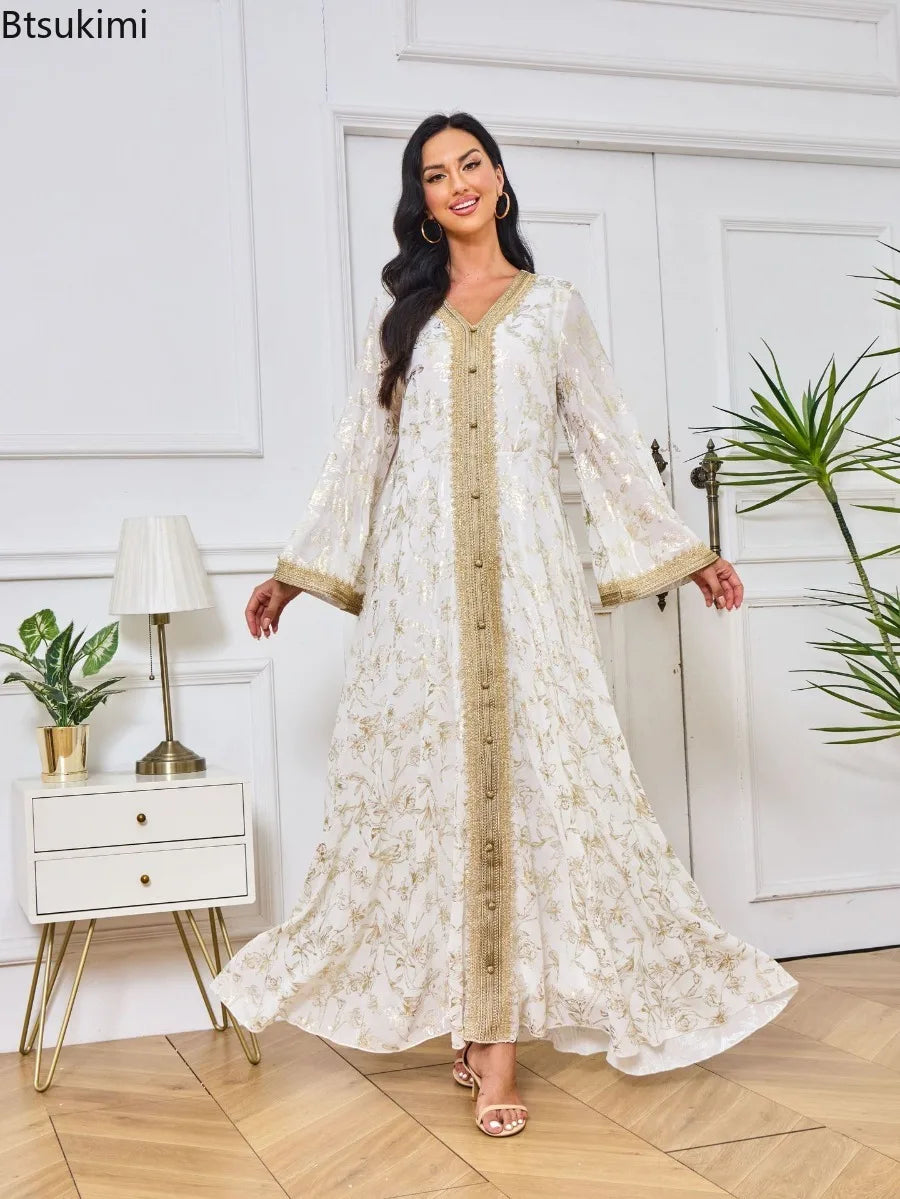 Summer Elegant Print Dress for Women Muslim Abaya Long Dress Dubai Party Evening Dress Islamic Turkey Kaftan Femme Vestidos Robe