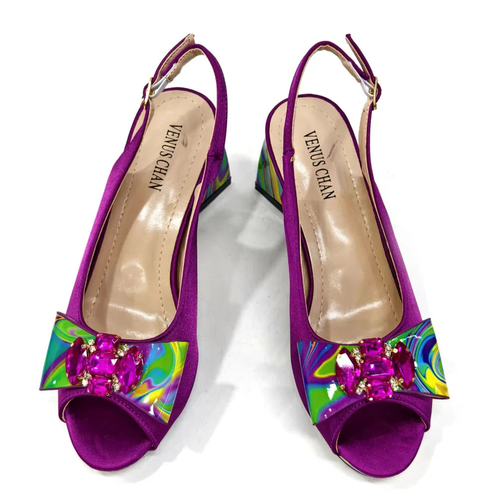 Sandals Woman Summer Ladies Shoes and Bag Decorated with Rhinestone Women Shoe and Bag Set for Party In Women Nigerian Shoe Bag