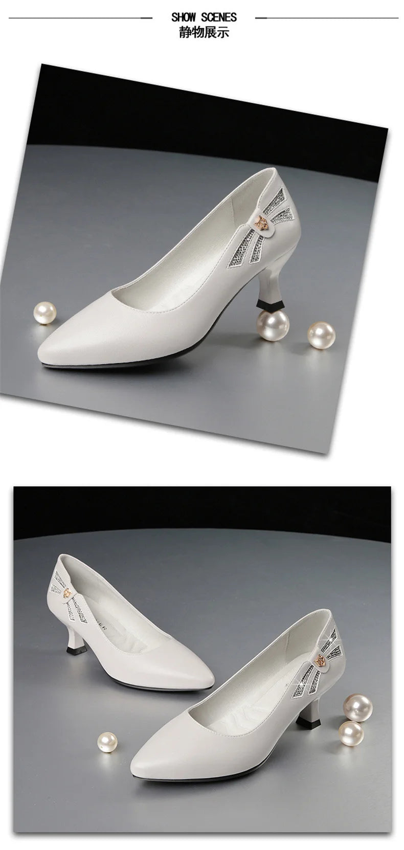 Genuine Leather Women's Shoes 2023 Spring New Single Leather Shoes Work Shoes Mid-high Heel All-match Ladies Women's Shoes